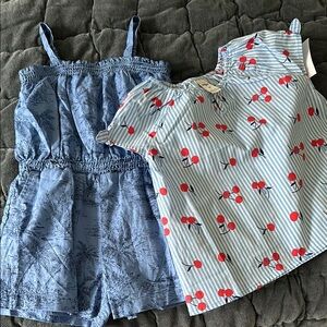 Blue Romper and Cherry Print Top Set